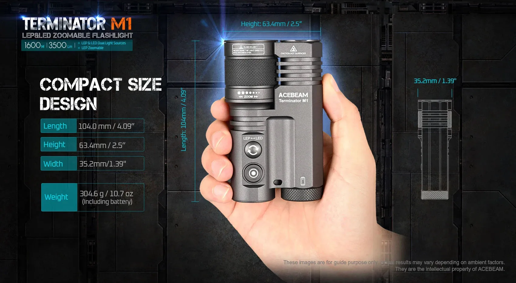 Acebeam Terminator M1 Dual LEP and LED Zoomable Rechargeable Flashlight