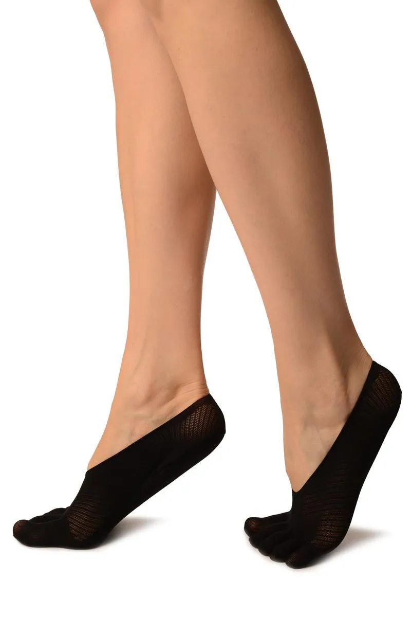 Black Diagonal Stripes Mesh Separate Toes Footsies