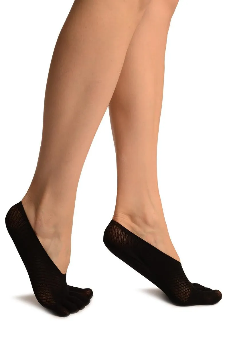 Black Diagonal Stripes Mesh Separate Toes Footsies