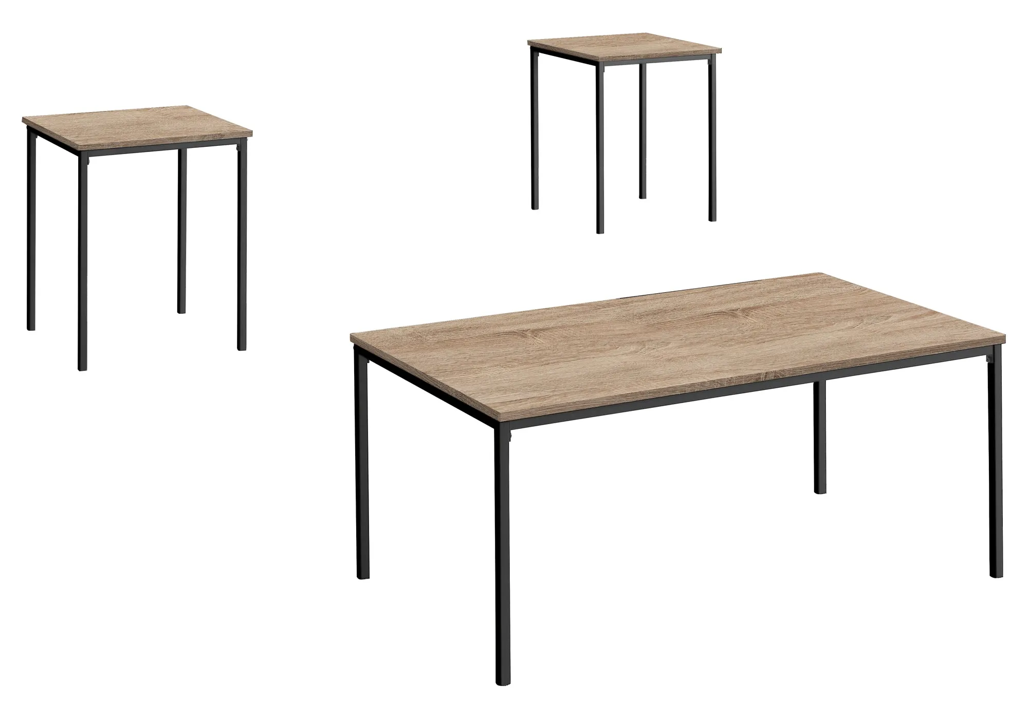 Contemporary 3pcs Coffee & End Table Set, Black Metal Frame, Dark Taupe Laminate