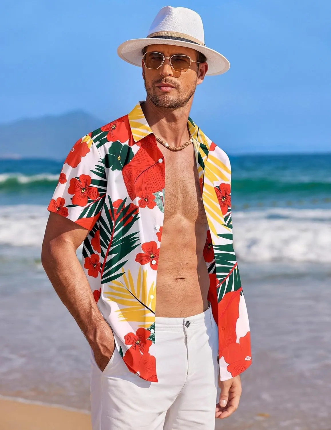 COOFANDY Mens Hawaiian Shirt Short Sleeve Button Down Shirts Tropical Summer Beach Shirts Casual Floral Aloha Shirts