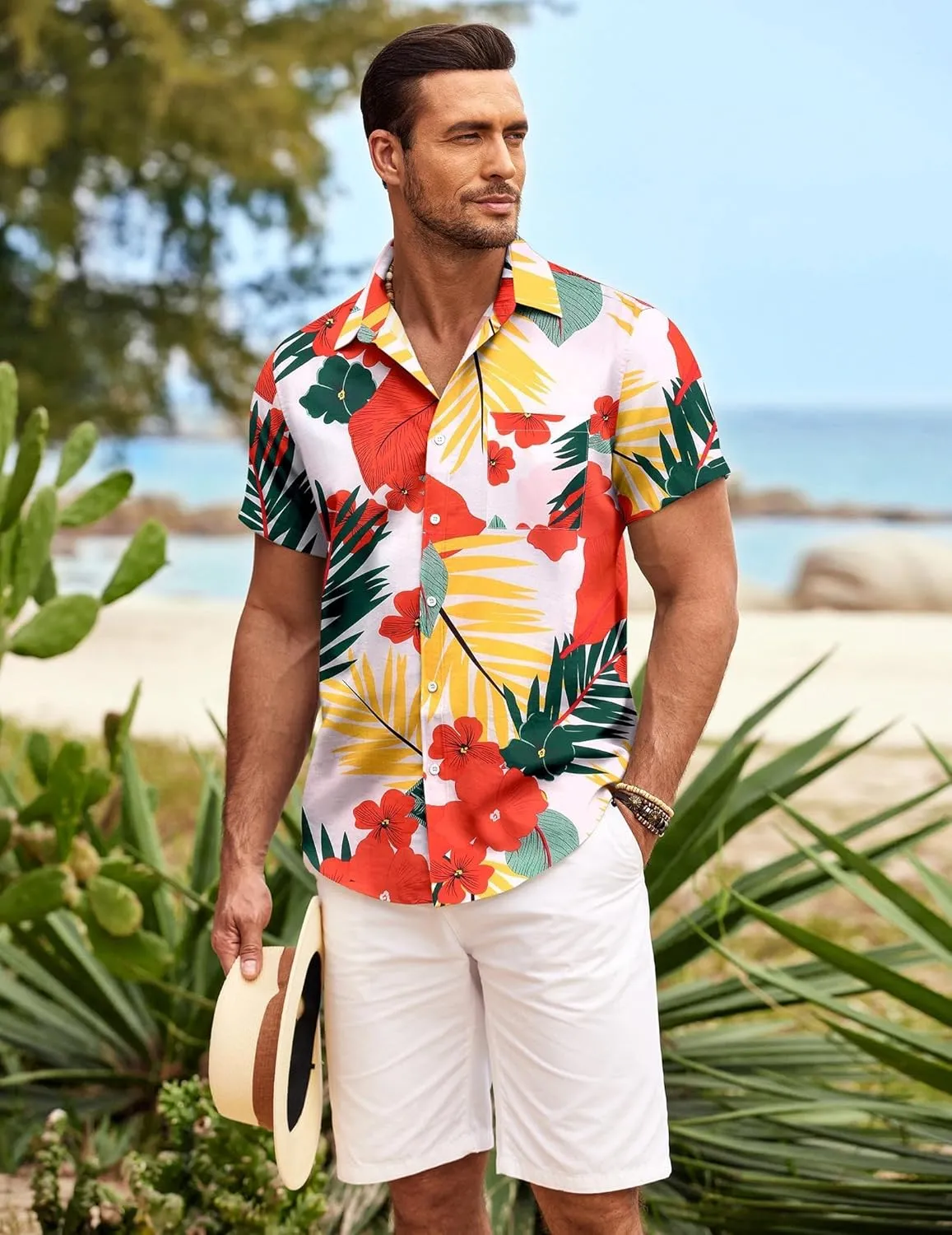 COOFANDY Mens Hawaiian Shirt Short Sleeve Button Down Shirts Tropical Summer Beach Shirts Casual Floral Aloha Shirts