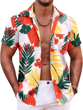 COOFANDY Mens Hawaiian Shirt Short Sleeve Button Down Shirts Tropical Summer Beach Shirts Casual Floral Aloha Shirts