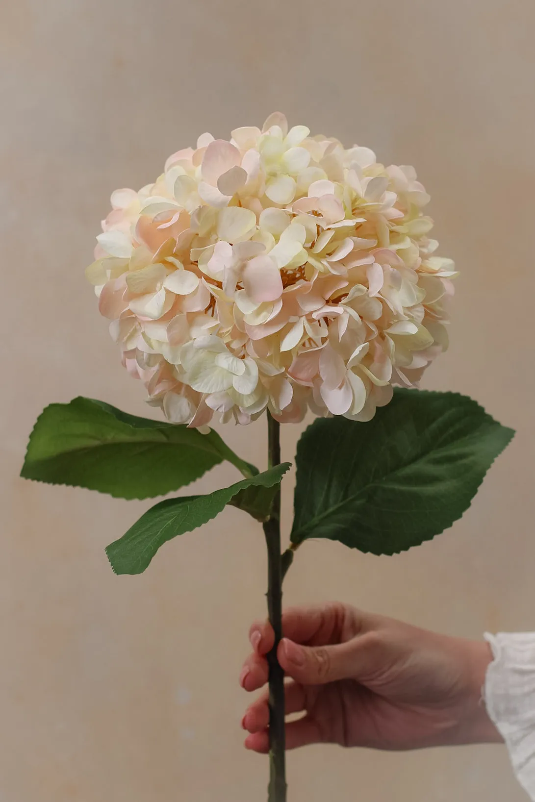 Faux Blush Pink and Warm White Hydrangea Stem
