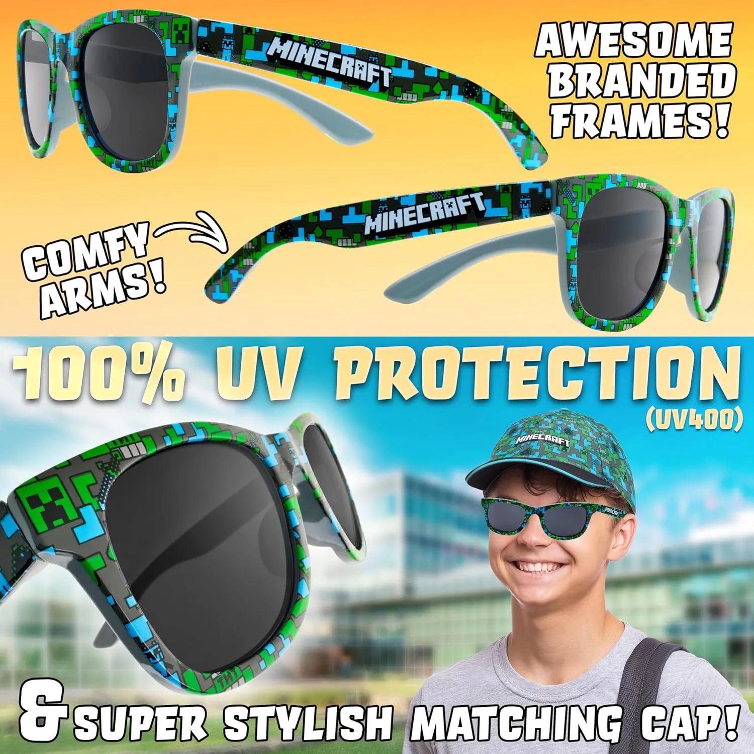 Get Trend Baseball Cap for Boys Teens Kids Sunglasses Set Adjustable Hat UV Protection