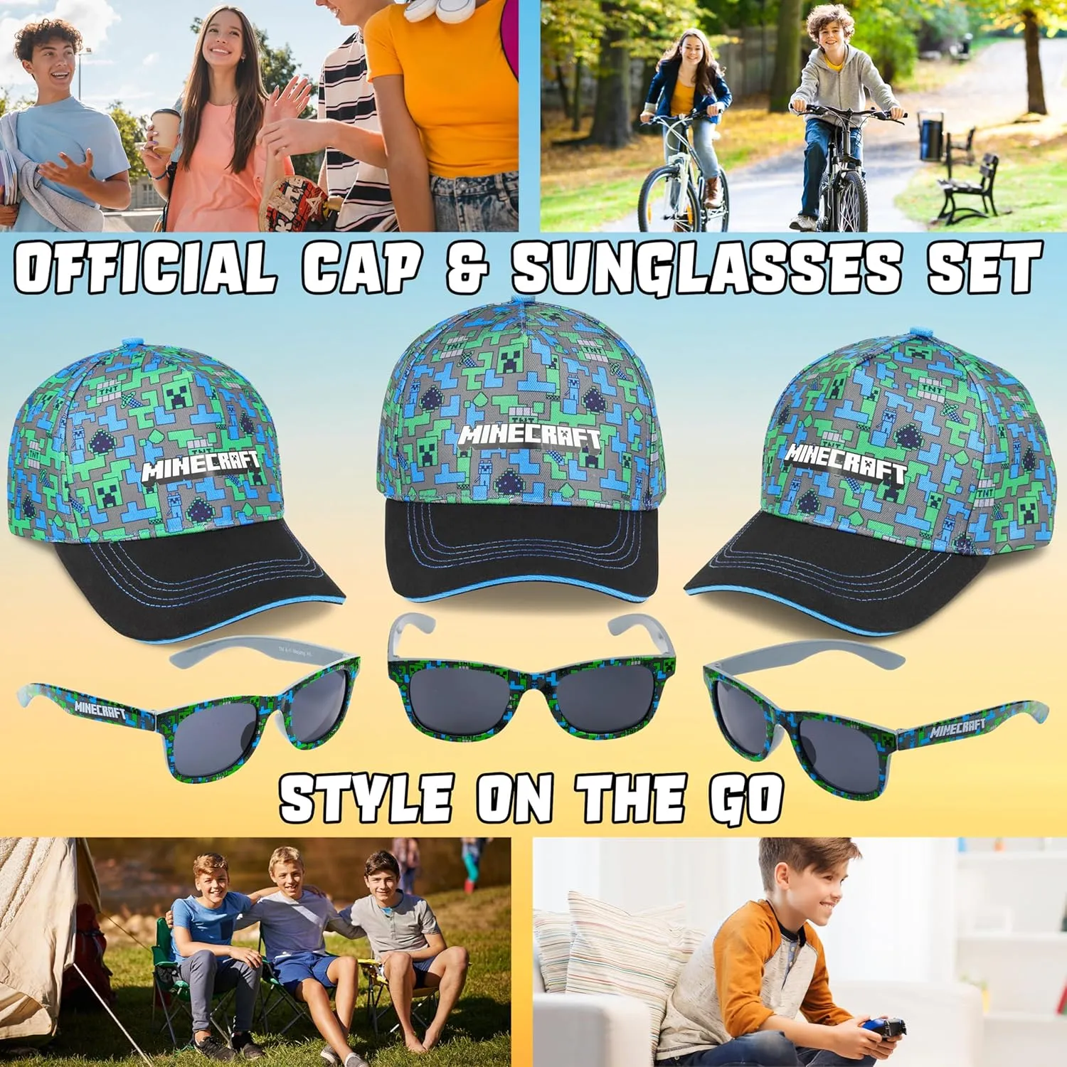 Get Trend Baseball Cap for Boys Teens Kids Sunglasses Set Adjustable Hat UV Protection