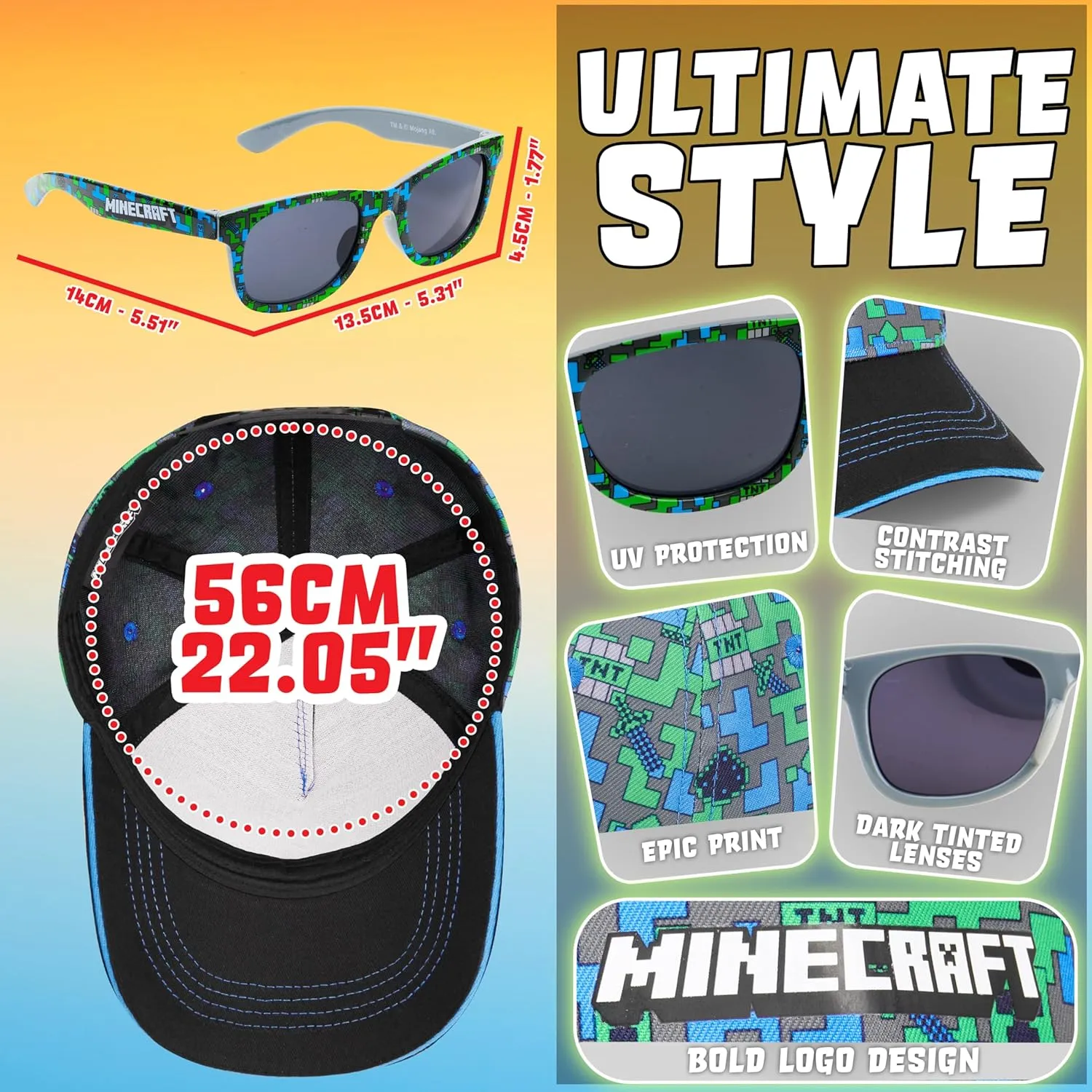 Get Trend Baseball Cap for Boys Teens Kids Sunglasses Set Adjustable Hat UV Protection