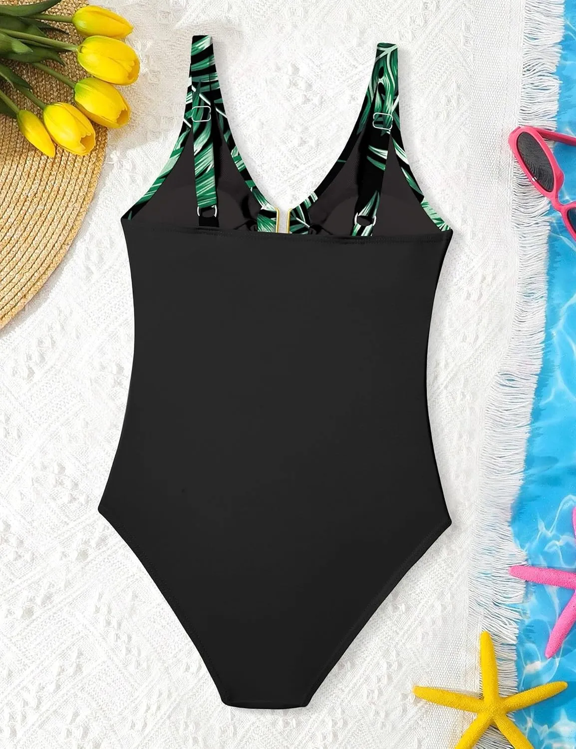 Girls Swimsuit Ruched V Neck One Piece Bathing Suit with Adjustable Straps Solid Color Girls' Swimwear 9-16T