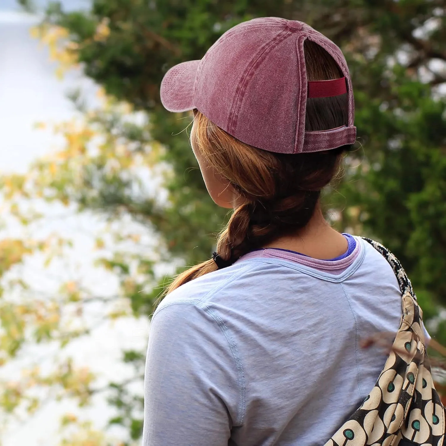 HH HOFNEN Ponytail Hats Womens Washed Distressed Baseball Cap High Ponycaps Cotton Dad Hat with Ponytail Hole