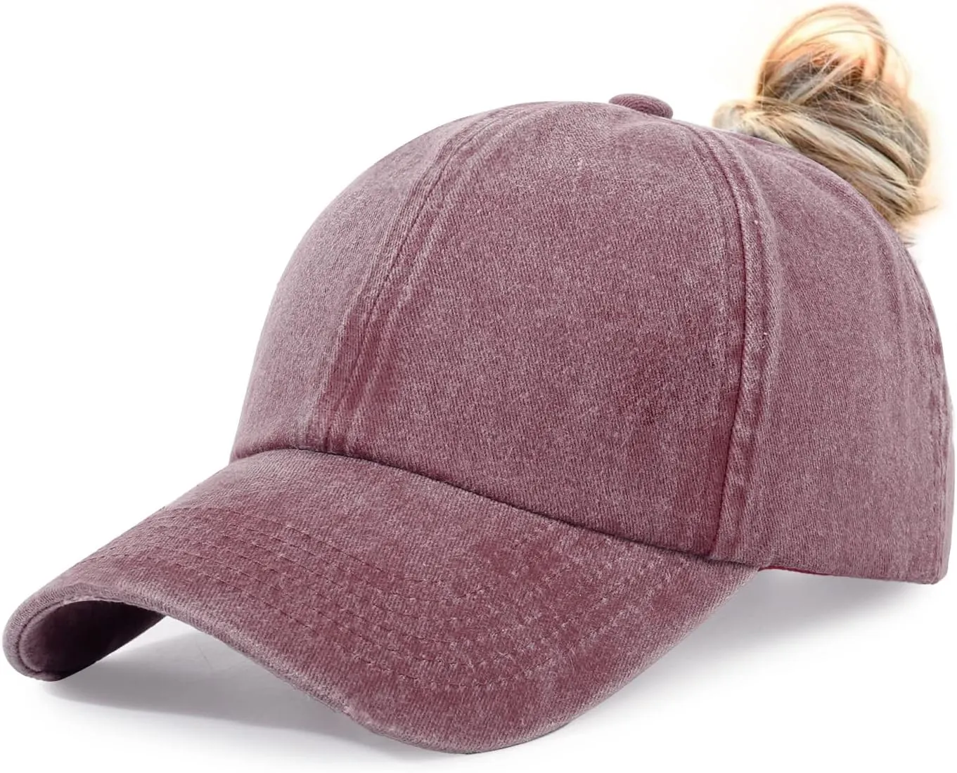 HH HOFNEN Ponytail Hats Womens Washed Distressed Baseball Cap High Ponycaps Cotton Dad Hat with Ponytail Hole