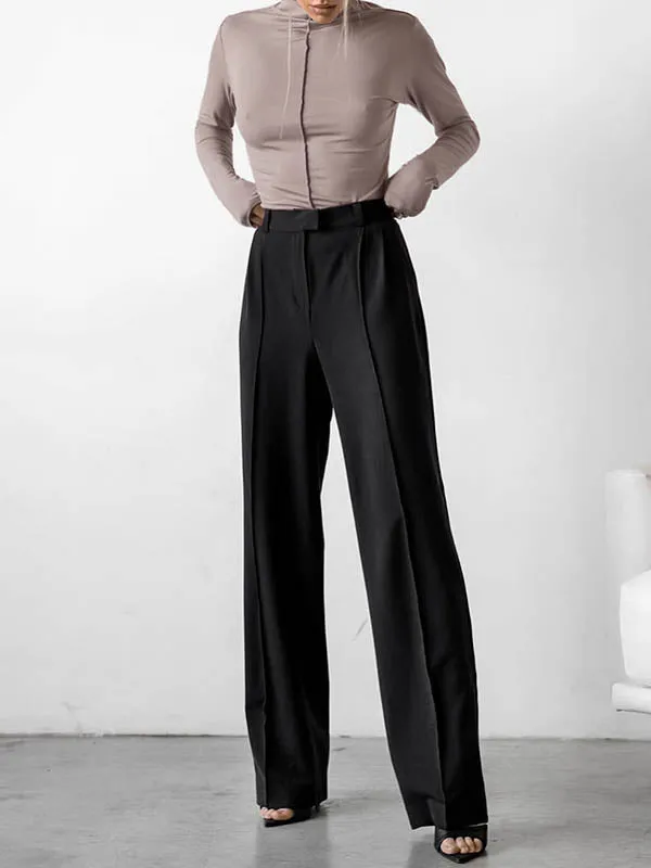 Long Sleeves Skinny Solid Color Split-Joint High Neck T-Shirts Tops