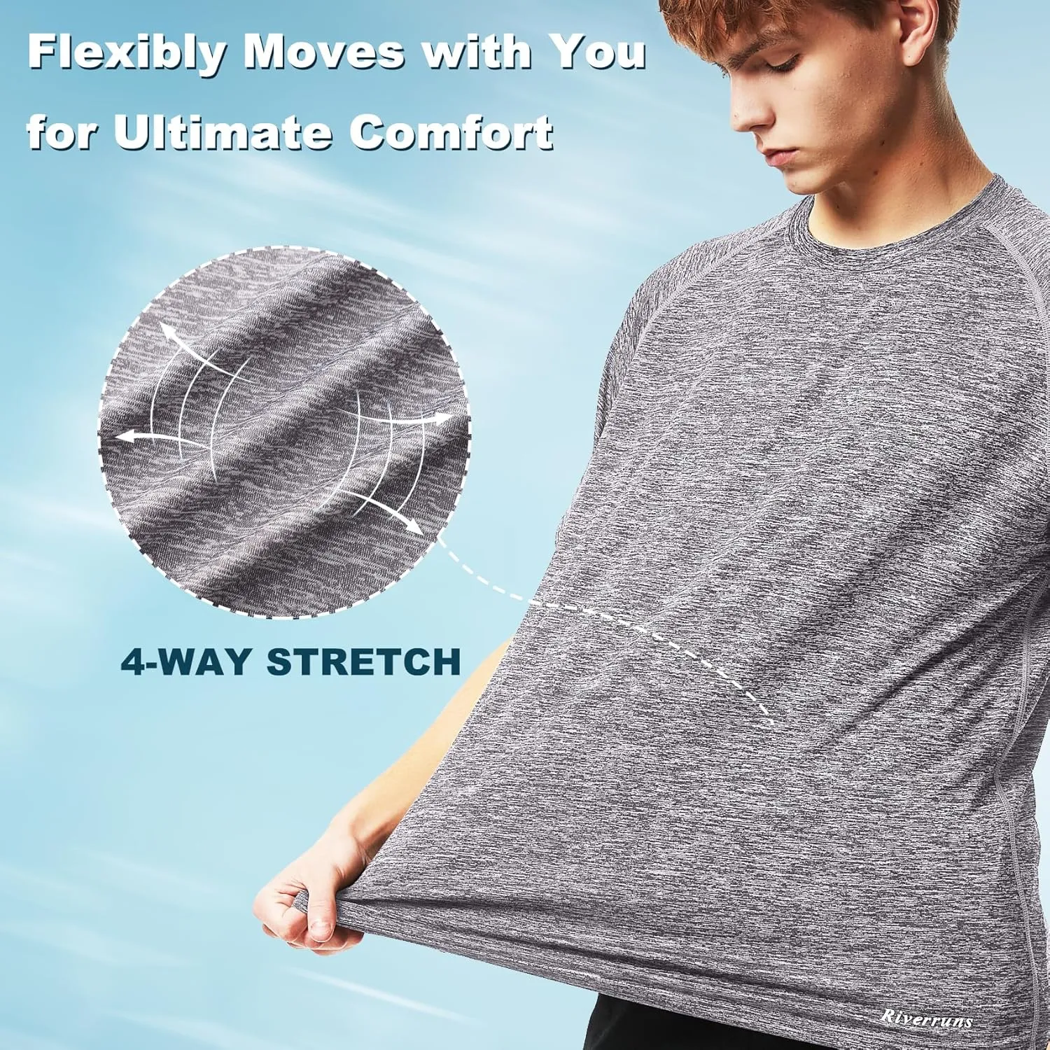 Riverruns Fishing Shirt for Men Short Sleeve UPF 50  Sun Protection Swim T-Shirt Rash Guard Water Beach Tee
