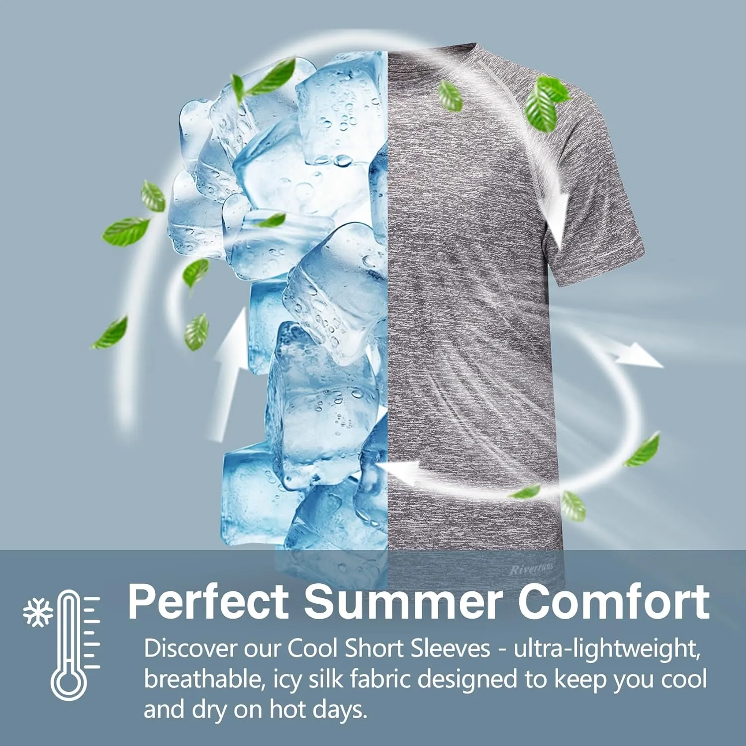 Riverruns Fishing Shirt for Men Short Sleeve UPF 50  Sun Protection Swim T-Shirt Rash Guard Water Beach Tee