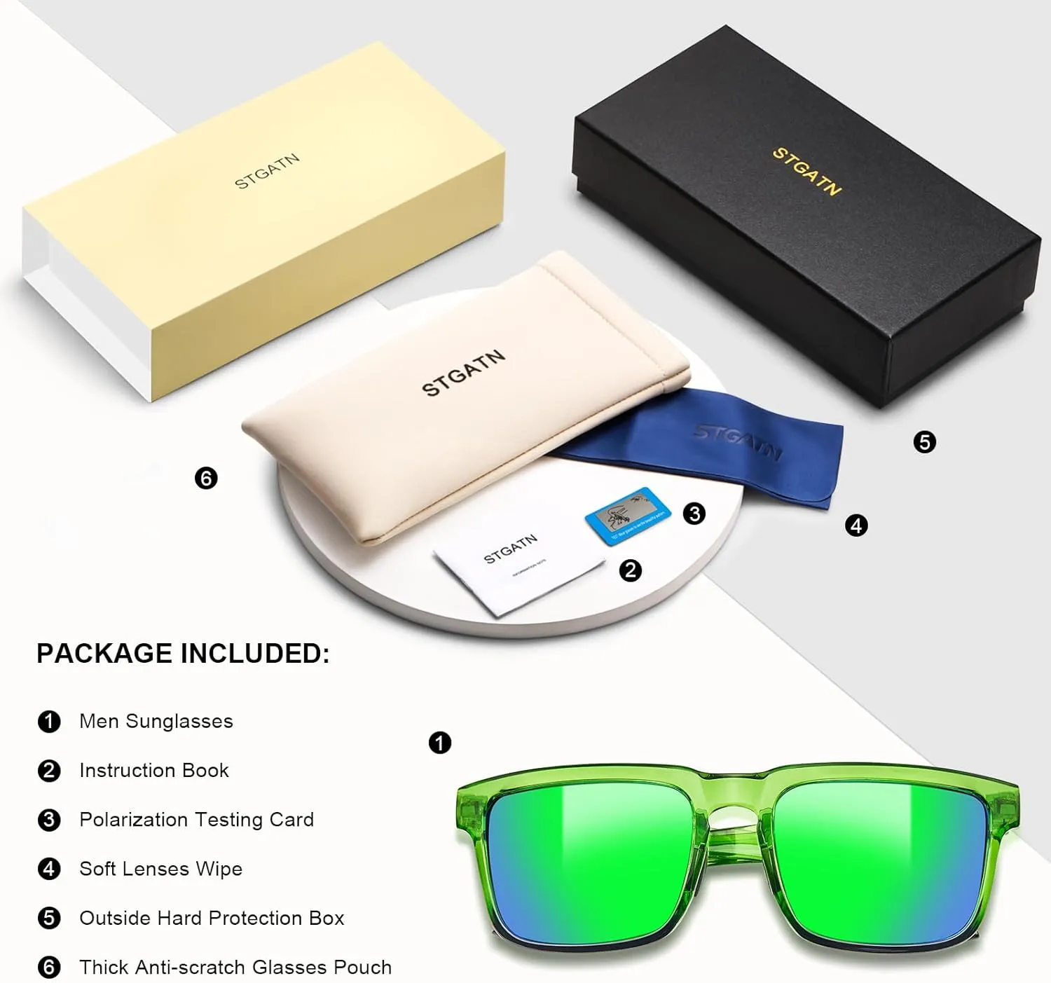 STGATN Big Head Sunglasses for Men - 155MM for Large Wide Heads Men's TR90 Ultralight UV400 Protection Glasses