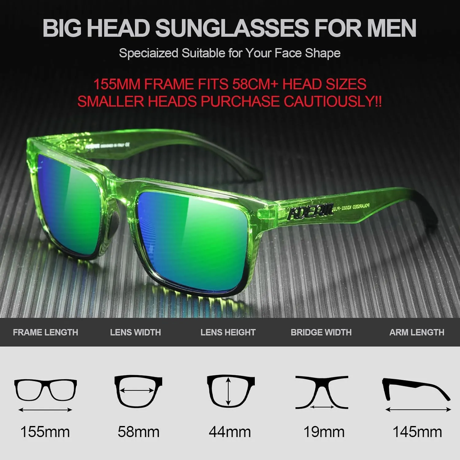 STGATN Big Head Sunglasses for Men - 155MM for Large Wide Heads Men's TR90 Ultralight UV400 Protection Glasses